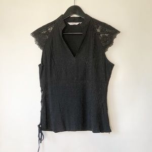 NEXT asian inspired cap sleeve black top